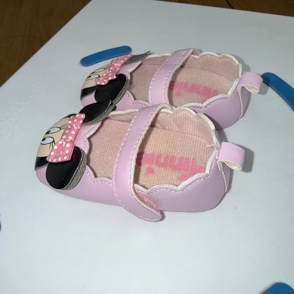 Disney Minnie Mouse Baby Girl Pink Crib Shoes Mary Jane Bow 6-9 Months